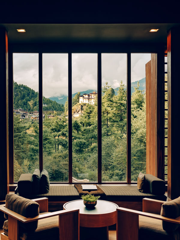 the living room at Paro Lodge in Amankora Bhutan