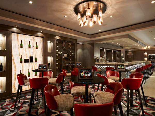 the elegant interior of The Cellars Wine Bar, NCL Norwegian Dawn