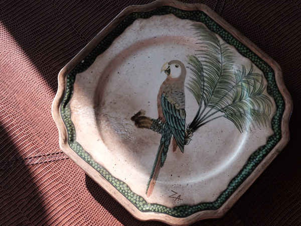 an antique plate onboard Aqua Nera