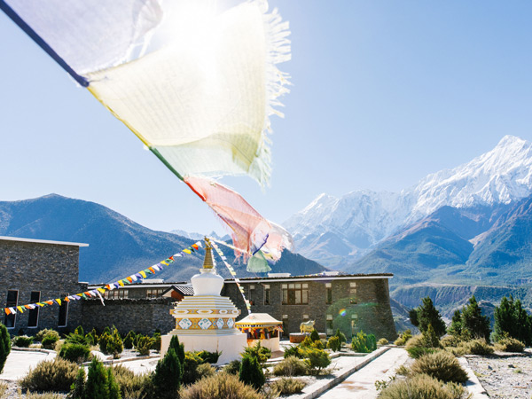 prayers flags outside the Shinta Mani Mustang, Nepal