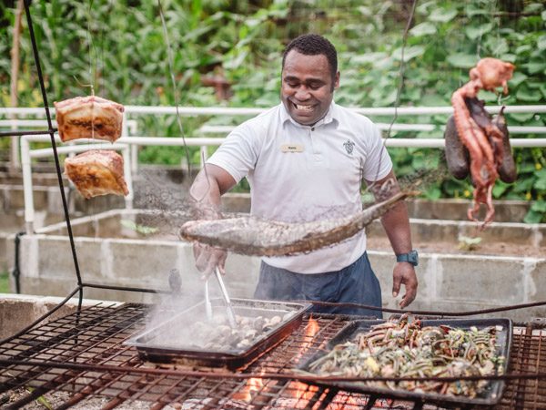 fire cooking in a hibachi grill