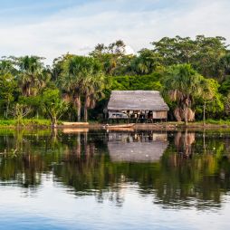 a thatched house by the Amazon River