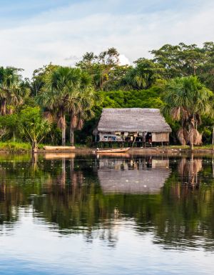 a thatched house by the Amazon River