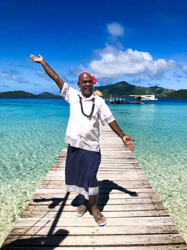 guest experiences manager, Bill Mualele welcomes guests at Turtle Island