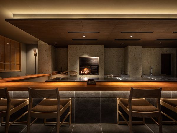 the dimly lit dining interior of Malamakibi restaurant