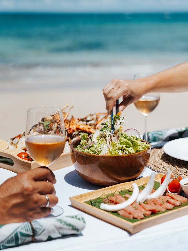 a gourmet picnic lunch on the beach at Turtle Island Fiji