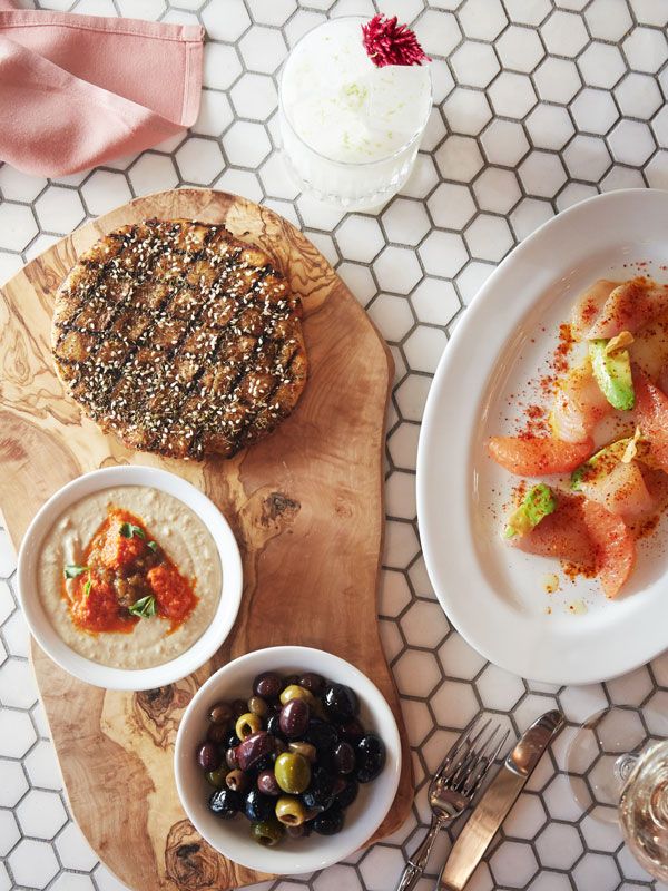 a table-top view of food on the table at Pink Cabana, Sands Hotel & Spa