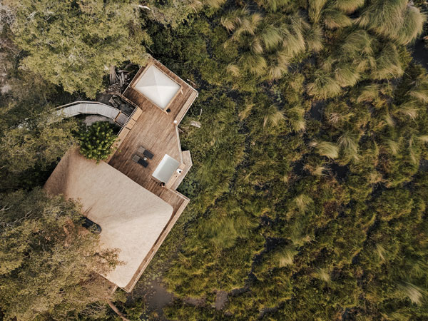 an aerial view of the private viewing deck at umbura Plains