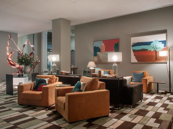 the sofas at the lobby of Grand Hotel Central Barcelona