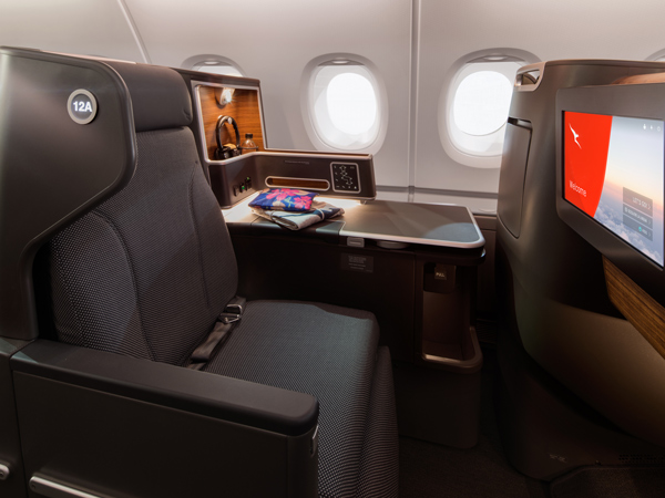 the armchair fronting a touchscreen TV onboard QF1 Qantas A380 