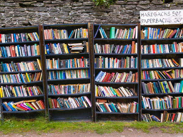 shelves full of books at 
