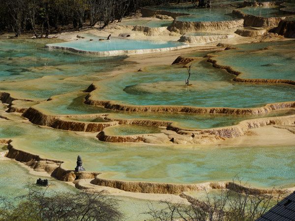 Huanglong hot springs in the northwest part of Sichuan, China. 