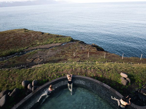 swimming in a geothermal pool, Iceland