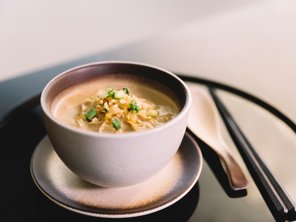  a bowl of noodles at The Deck, Cathay Pacific Business lounge