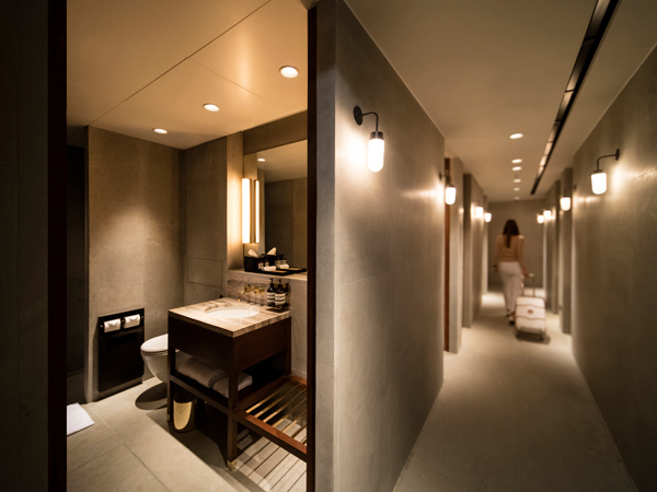 one of the bathrooms at The Deck, Cathay Pacific Business lounge