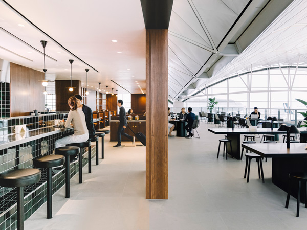 the light-filled Cathay Pacific Business lounge at The Deck