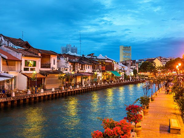 malacca unesco village at night, malaysia