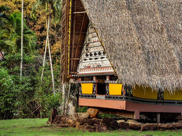 a thatched-roof longhouse in Palau