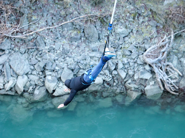 Man doing a bungee jump in Queenstown