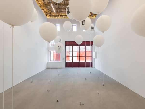 white balloons at The Intermission Art Gallery