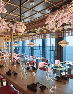cherry blossoms hanging from the ceiling of Sakura restaurant, Explora I