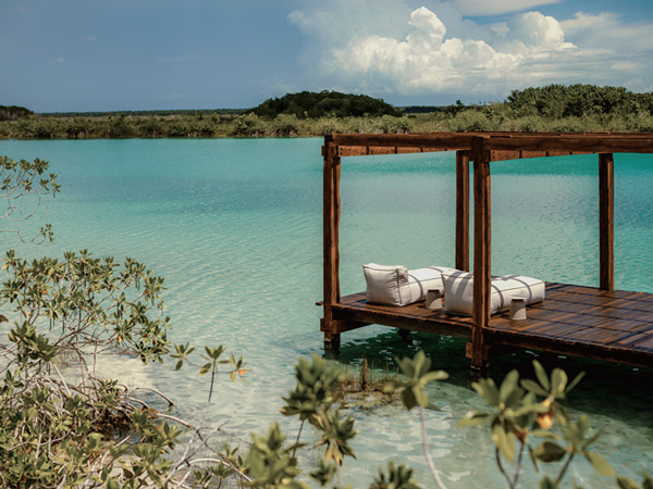 daybeds on Bacalar Lake, Boca de Agua, Mexico