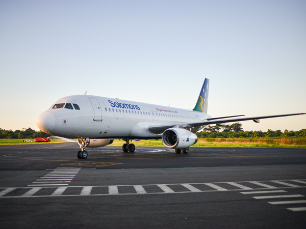 First Solomon Airlines flight arriving into Espiritu Santo from Brisbane