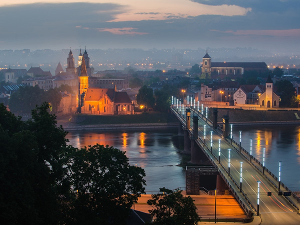 the Kaunas Old Town in Lithuania at night