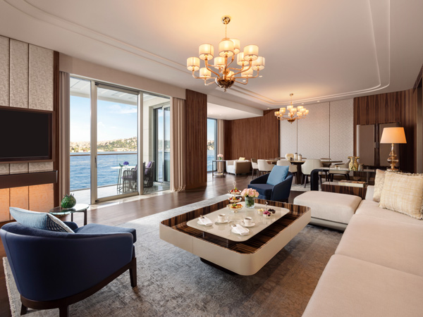 a look inside the living room of the Mandarin Bosphorus Suite