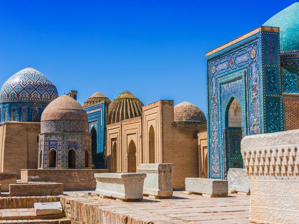 Shah-i-Zinda or Shohizinda (The Living King), a necropolis in Samarkand, Uzbekistan