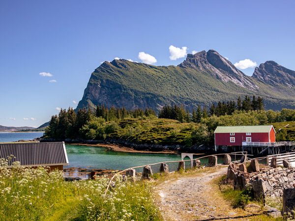 a scenic landscape in Norway under the midnight sun