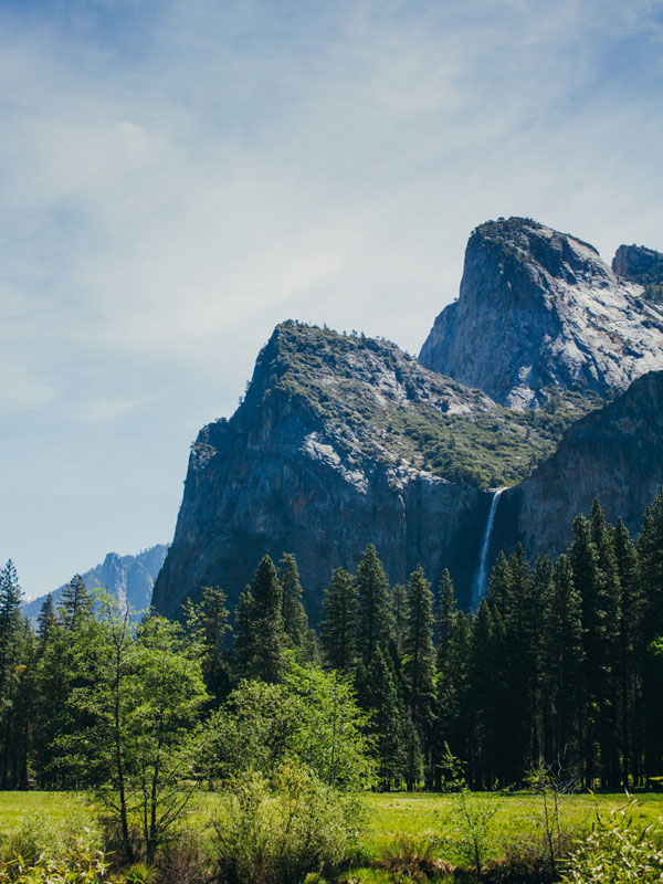the Bridalveil Falls in Yosemite Valley