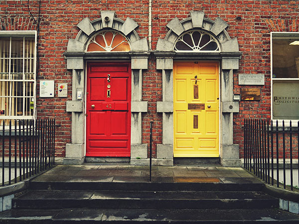 two colourful doors in dublin, ireland