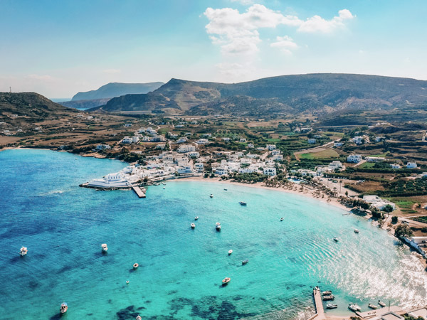 an aerial view of the Greek Island, Milos