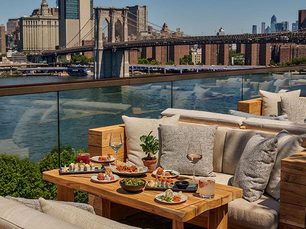food with views from the Harriets Rooftop at 1 Hotel Brooklyn Bridge