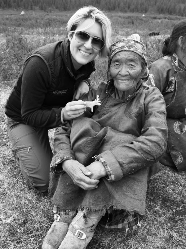 Lisa Pagotto in Mongolia with a local from the Reindeer Tribe