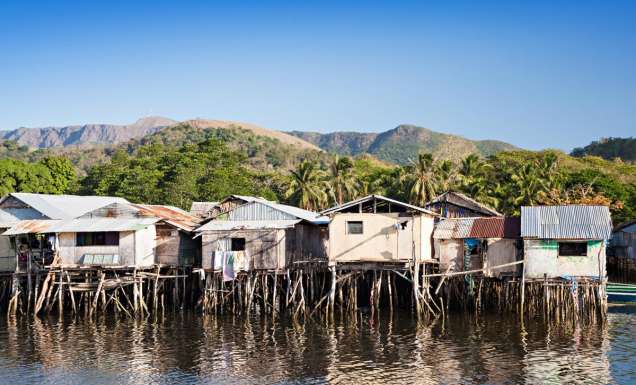 the stilt houses on the Mekong