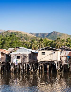 the stilt houses on the Mekong
