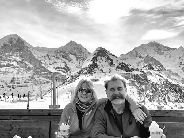 Euan Landsborough (aka ‘The Mo’) and wife Julie in Switzerland