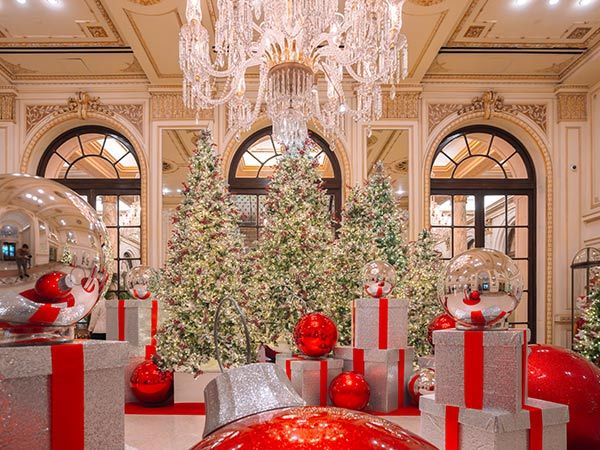 Christmas-themed lobby of The Plaza Hotel New York City 