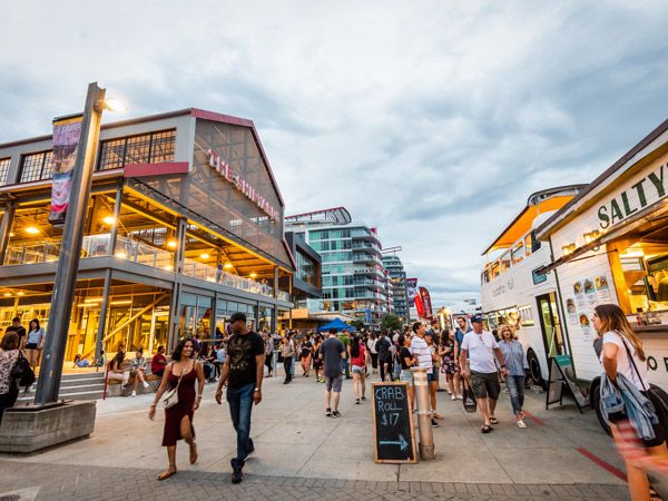 the bustling precinct at The Shipyards