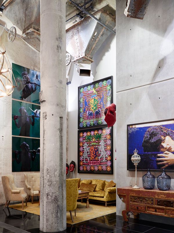 the Silo Hotel lobby with African art on display