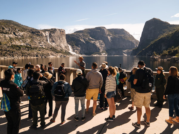 a tour group in Yosemite