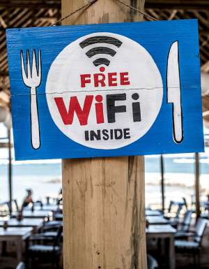 free wifi sign at bali cafe