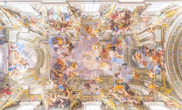 Picturesque painted ceiling of church of St. Ignatius of Loyola at Campus Martius
