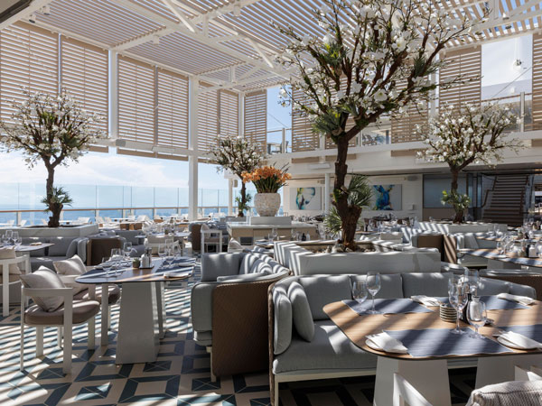 indoor dining with cherry blossom trees at The Marquee, Silver Nova