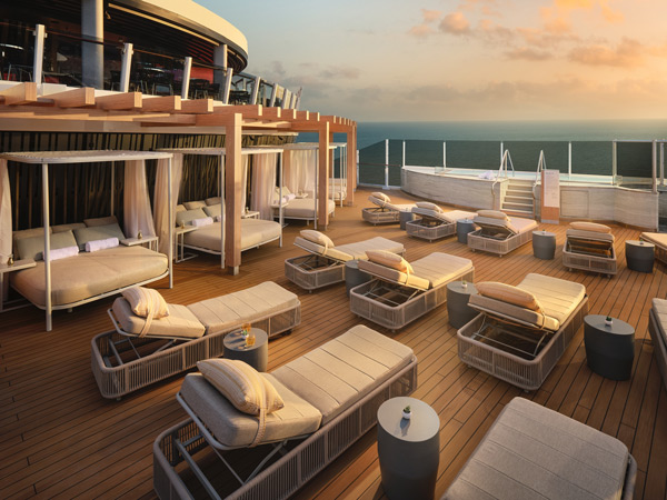 sun lounges at the Vibe Beach Club, NCL Viva