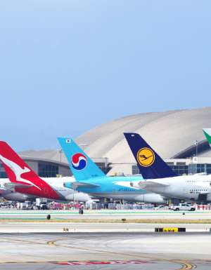 Planes lined up at airport