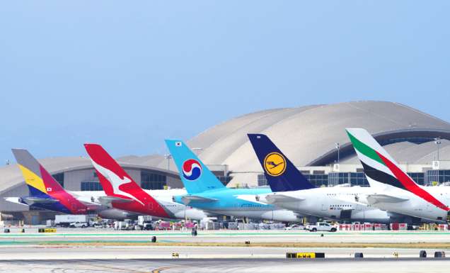 Planes lined up at airport