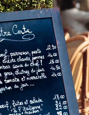 menu out the front of a french cafe